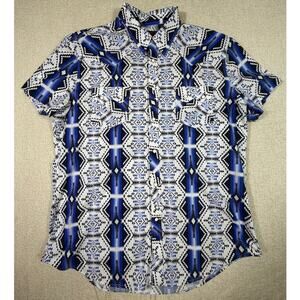 Rock & Roll Denim Men XL Blue White Southwest Western Snap Front Shirt